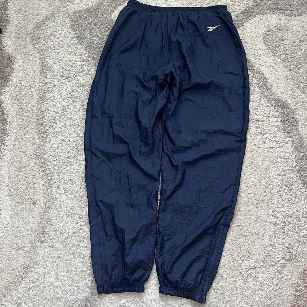Vintage Reebok Track Pants Size XL Navy Blue Baggy Nylon Ankle Zip 90s
